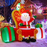 7 Ft Long Christmas Inflatables Santa Outdoor Decorations Blow Up Yard Elf Gift Box With Built-In Leds For Indoor Party