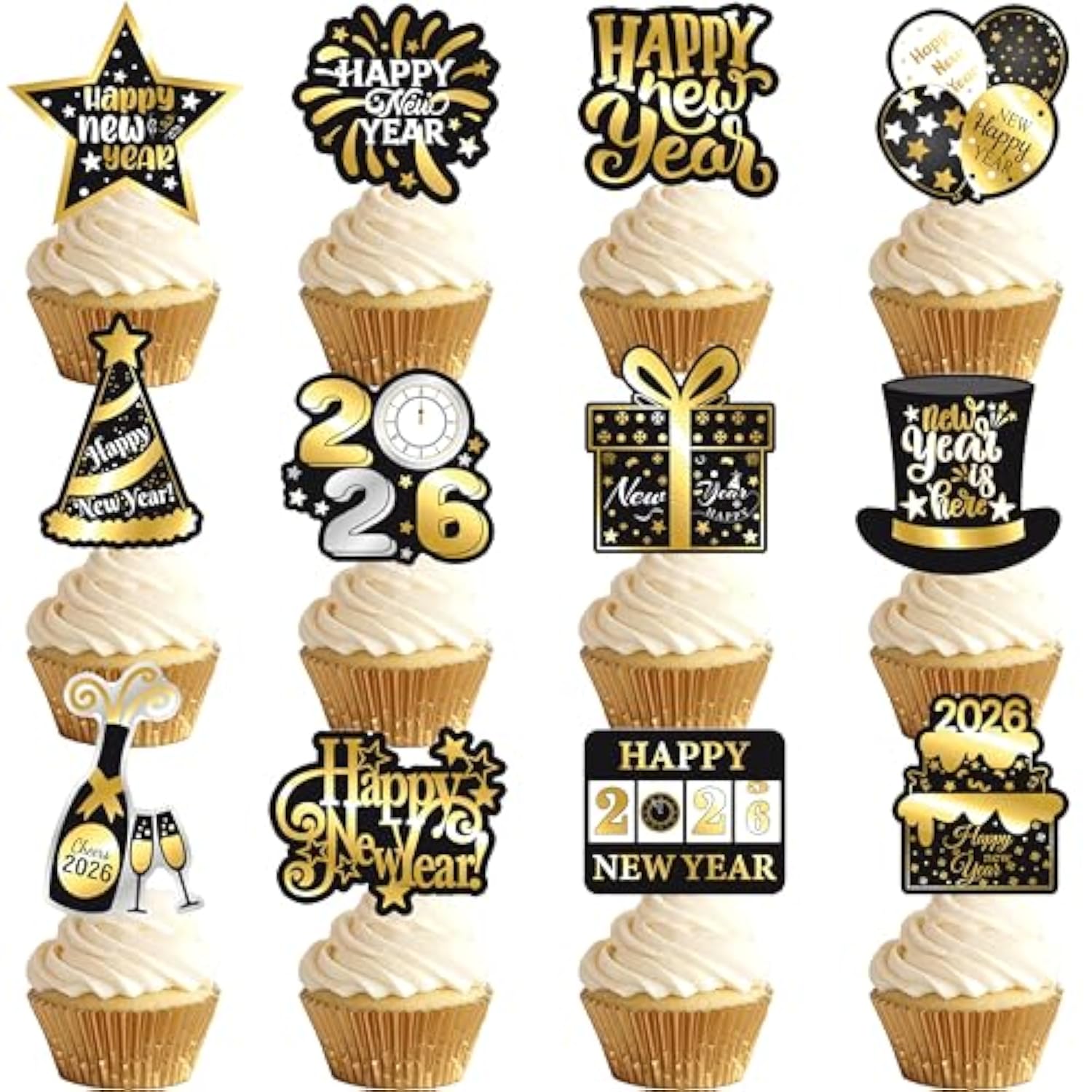 48 Pcs 2026 New Year Cupcake Toppers Party Picks