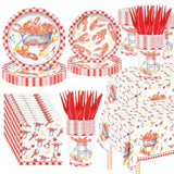 146Pcs Crawfish Boil Party Supplies Include Tableware-Plates-Napkins-Cups-Forks-Knives-Tablecloth For Seafood Boil Party Supplies Serves 24