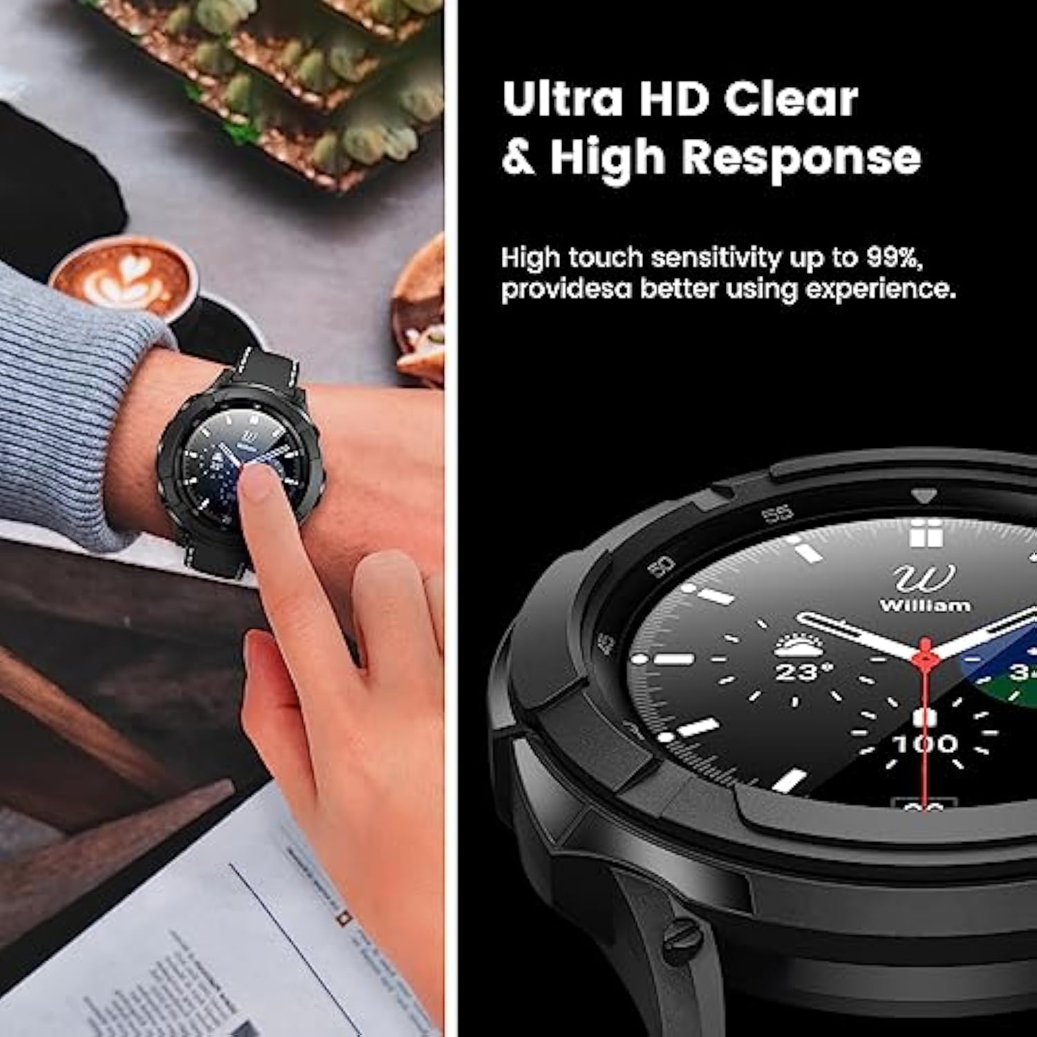 3 In 1 Accessories For Samsung Galaxy Watch 4 46Mm, 1 Rugged Tpu Armor Bumper Case +2 Tempered Glass Screen Protector Films + 1 Bezel Ring For Galaxy Watch 4 46Mm