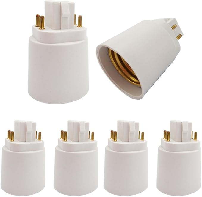 GX24Q to E26 E27 Light Socket Adapter 6 Pack 4 Pin CFL Converter Medium Edison Base UL Compatible
