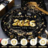 200 Pcs Nye Plates And Napkins Set, Disposable New Years Eve Party Supplies 2026, Black Gold 9" And 7" Plates Napkins Forks, Happy New Year Plates For Nye Decorations Gathering Celebration Serves 50
