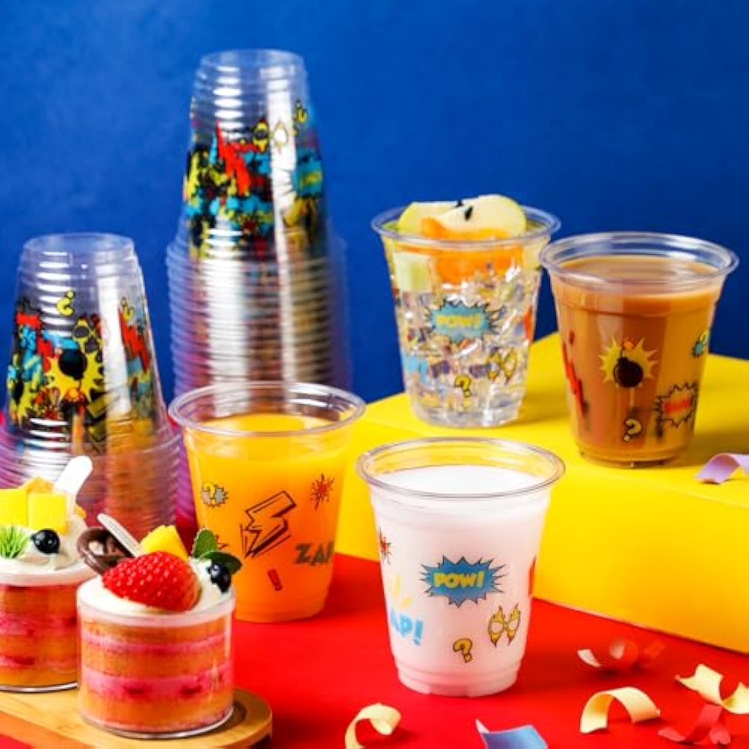 50 Pcs Hero Themed Party Decorations Cups Bulk Hero Birthday Party Supplies 12 Oz Disposable Clear Plastic Cups Themed Decorations For Fun Hot Cold Drinking Boom Birthday Favor