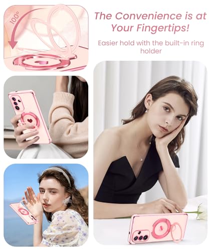 for  Galaxy S26 Cute Love Heart Kickstand Woman Girls Phone Case with Screen Protector: Luxury Plated Gold Edge Slim Soft TPU Full Camera