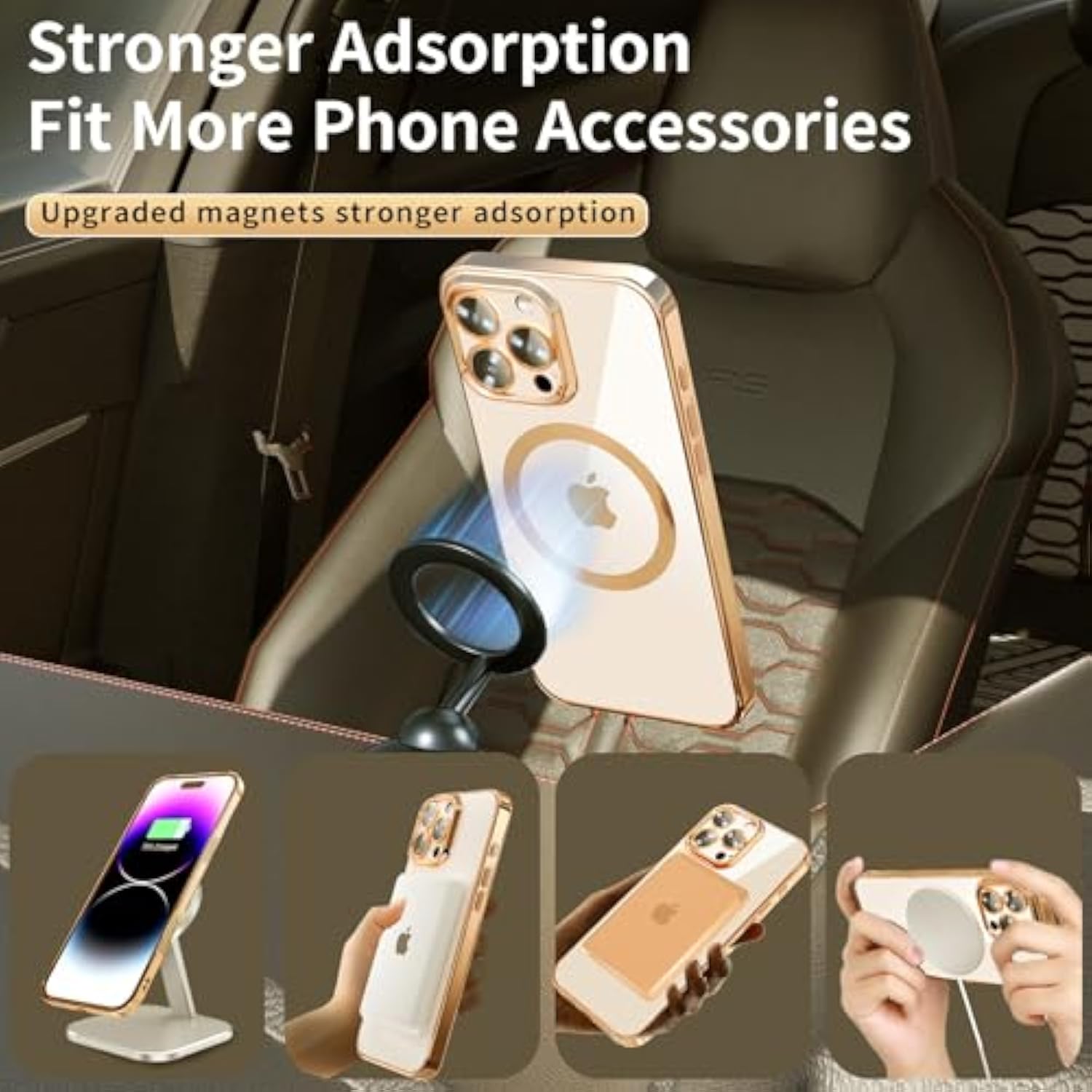 Magnetic Case For Iphone 16 Pro Max Electroplated Clear Tpu Soft Phone Case [Full Camera Lens Protection] Non-Yellowing N56 Magnets Compatible With Magsafe (Desert Titanium Gold)