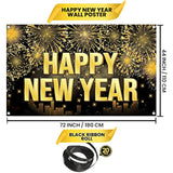 XL Happy New Year Banner 72x44 Inch 2026 Party Backdrop