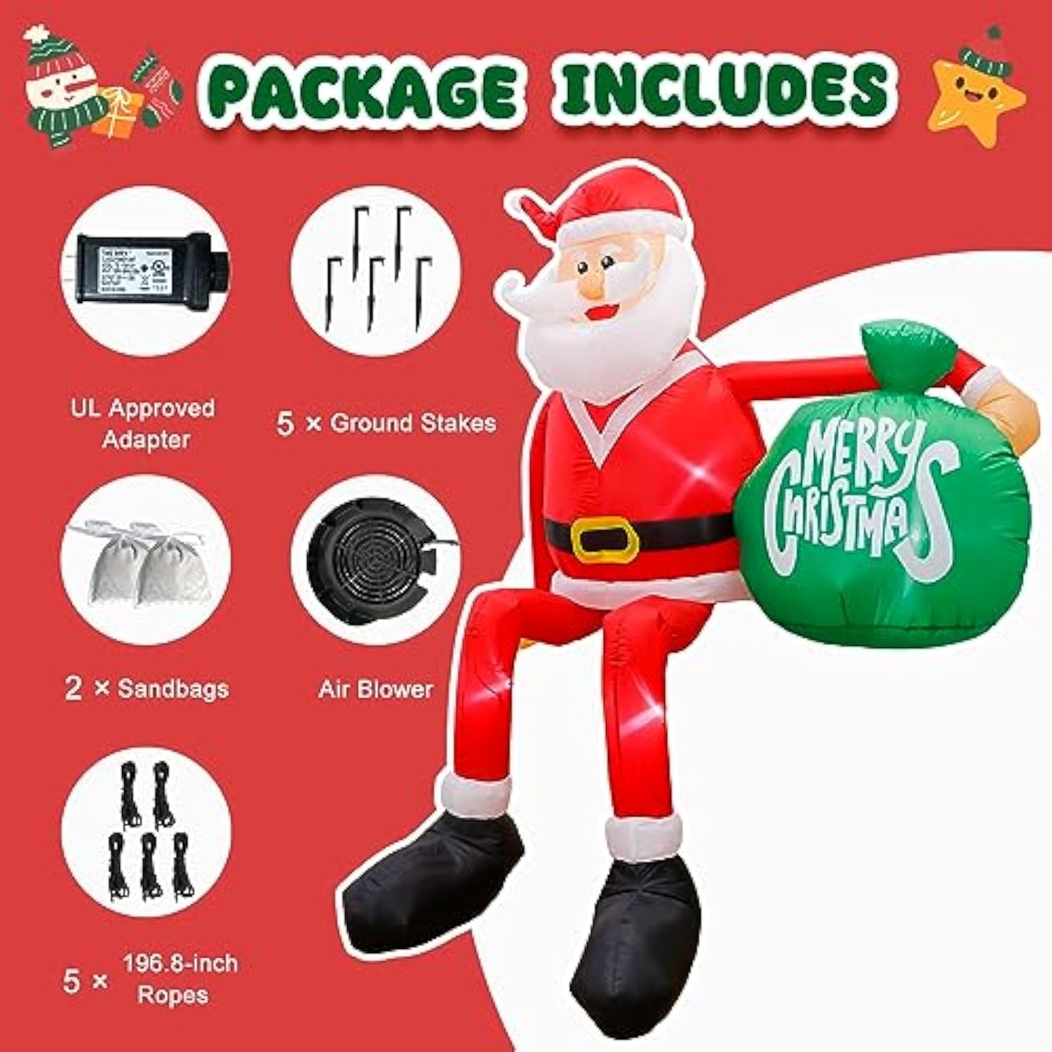 8Ft Christmas Inflatable Outdoor Decoration, Climbing Inflatable Santa Claus Decor Blow Up Yard Decorations With Led, In