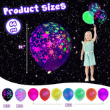 66Pcs UV Neon Balloons, Fluorescent 12" Latex Balloons with Stars for Glow Party