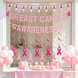 Breast Cancer Awareness Banner Decorations,Glitter Pink Ribbon Hanging Swirls for Breast Cancer Support Decor Supplies
