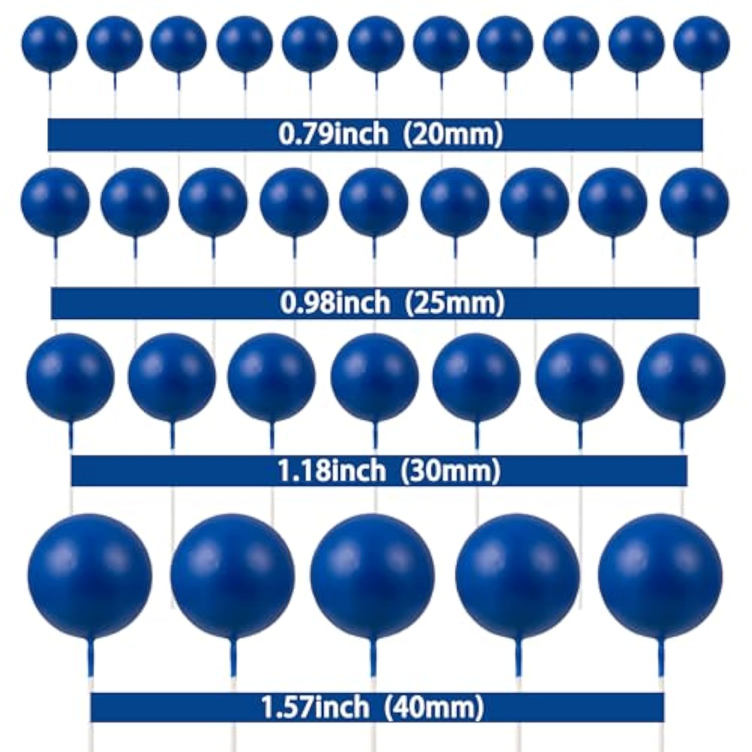 30Pcs Ball Cake Toppers Balls Cupcake Toppers Foam Ball Shaped Cake Picks Diy Balloons Cake Insert Topper For Wedding Enagement Baby Shower Birthday Party Cake Decorations Supplies Royal Blue