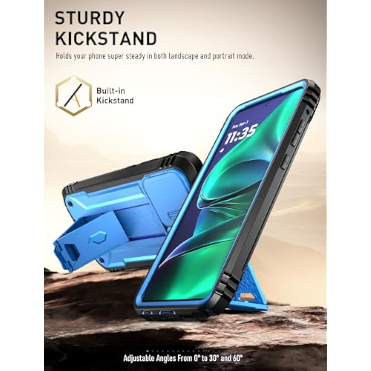 Revolution Case For Motorola Moto G Stylus 5G 2025, [Slide Camera Cover] [Screen Protector Works With Fingerprint Id] Military Grade Shockproof Phone Case With Built In Kickstand, Light Blue