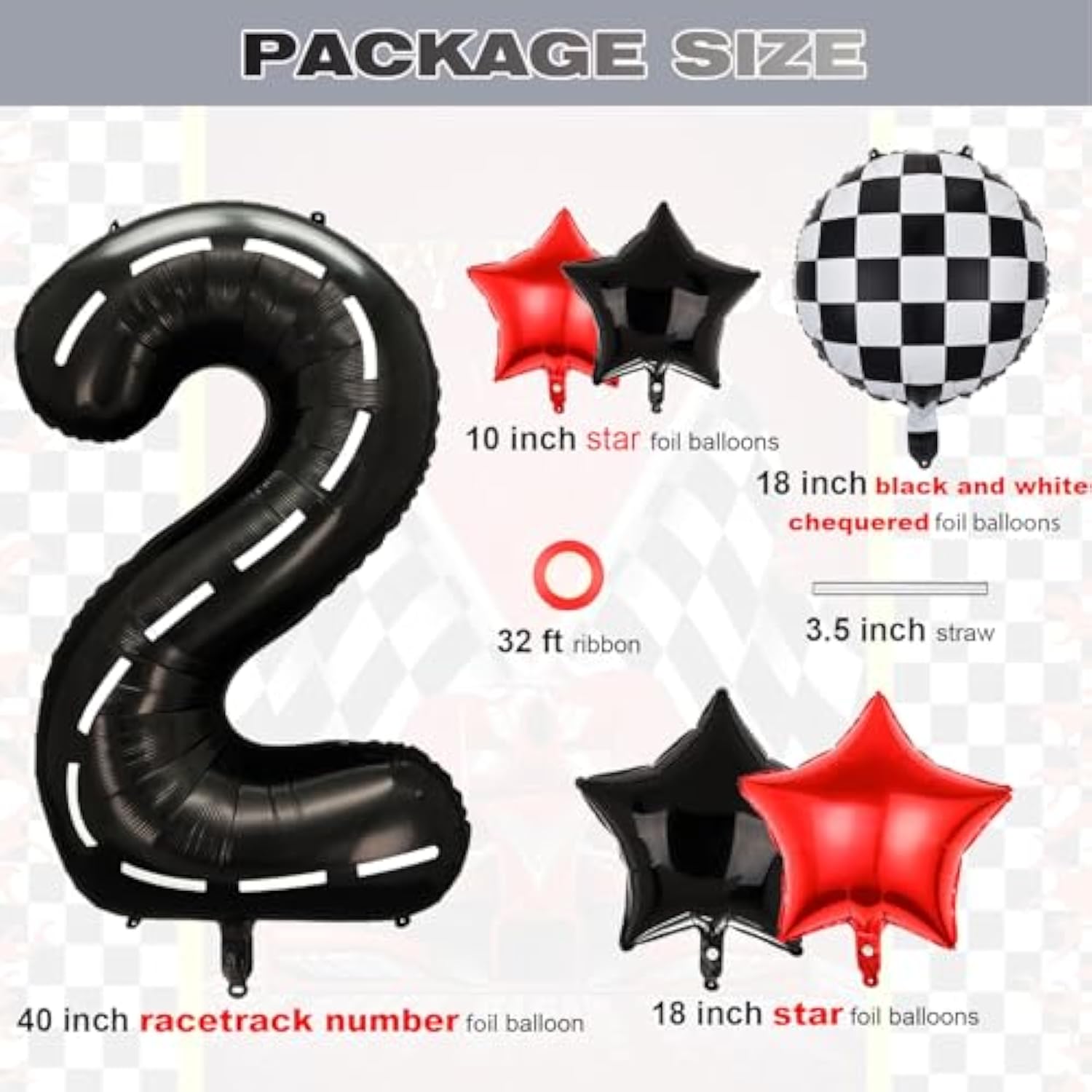 18pcs Race Car 2nd Birthday Balloons, "Two Fast" Banner & Racetrack Number 2