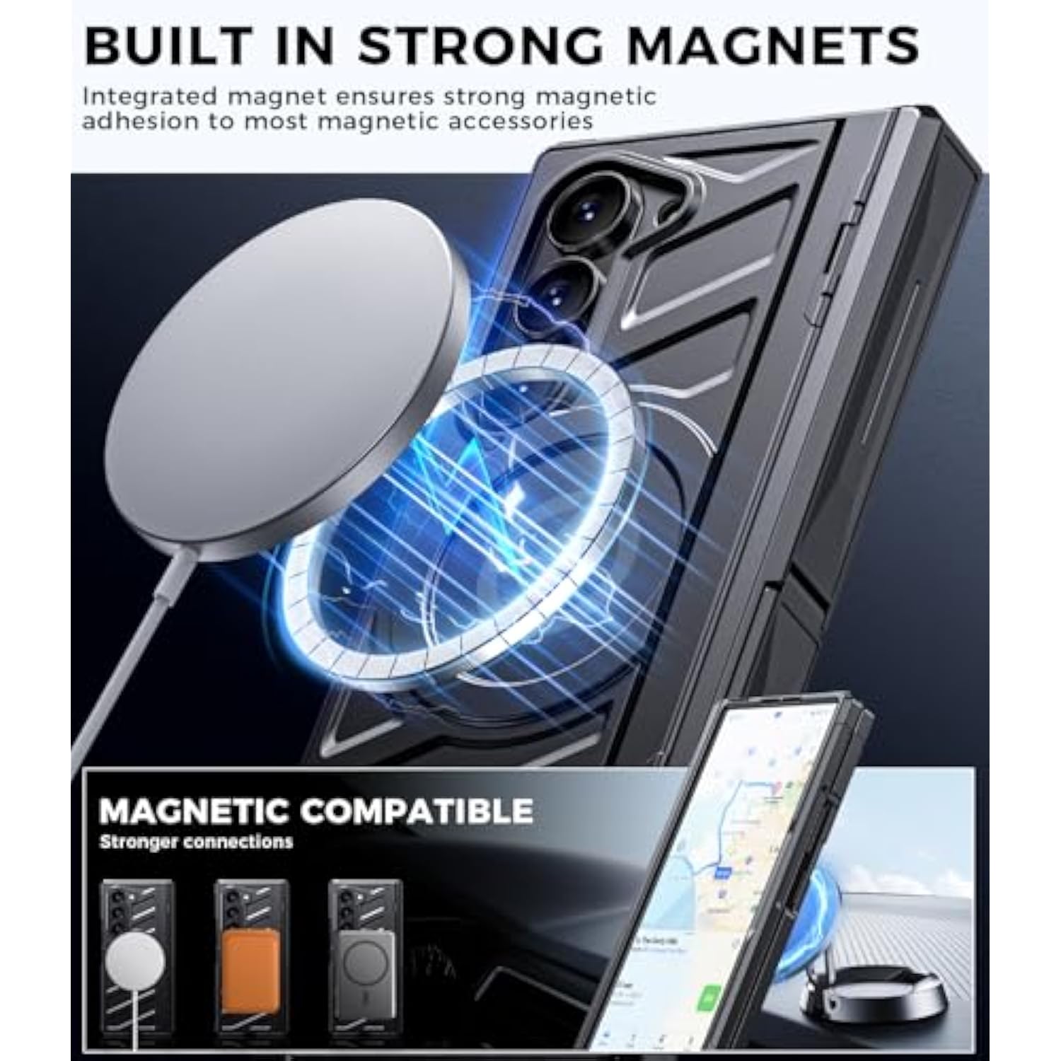 Magnetic For Samsung Z-Fold-6 Case: Armor Phone Case [Compatible With Magsafe][Privacy Screen Protector][Hinge Protection][Dual Kickstand] Shockproof Tpu+Pc Cover For Zfold 6 5G 2024