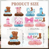 Boots or Bows Gender Reveal Decorations - 8PCS Boots or Bows Honeycomb Centerpieces, Boy or Girl Gender Reveal Decorations, Western Rodeo Wild West Cowgirl or Cowboy Baby Shower Party Deco
