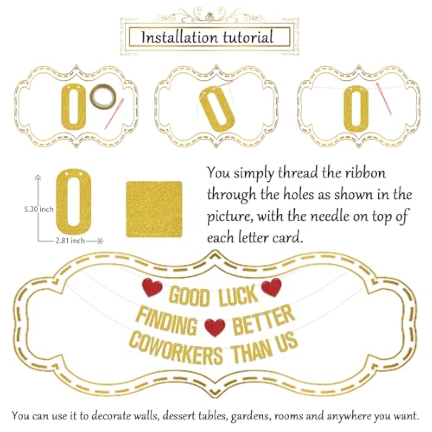 Good Luck Finding Better Coworkers Than Us Gold Red Banner - 4" X 3" - Farewell Occasion - Going Away, Job Change, Leaving Party - Glittery, Rectangular, Wall Mount