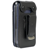 Case for AT&T Cingular Flex 2 / Cricket Debut Flex/Tracfone BLU Flex Flip Phone, Nakedcellphone [Black Vegan Leather] Form-Fit Cover with [Built-in Screen Protection] and [Metal Belt Clip]
