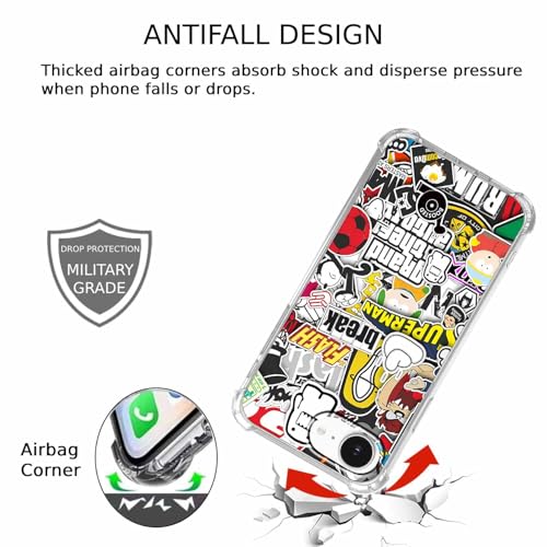 Case for iPhone 16e and iPhone 17e with Pop Culture Design,Aesthetic Cartoon Sticker Bomb Art Collage,Clear Slim Soft TPU Bumper Phone