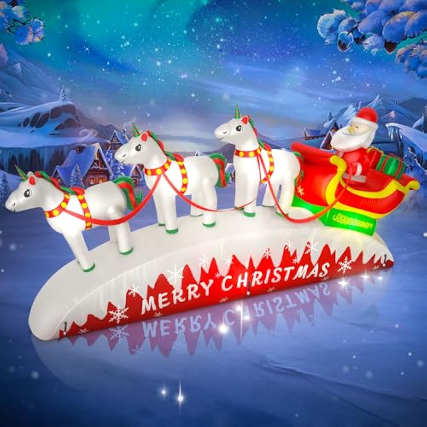 10Ft Christmas Inflatables Outdoor Decorations, Santa Claus With 3 Reindeer Sleigh, Built-In Led Lights Christmas Snowmo