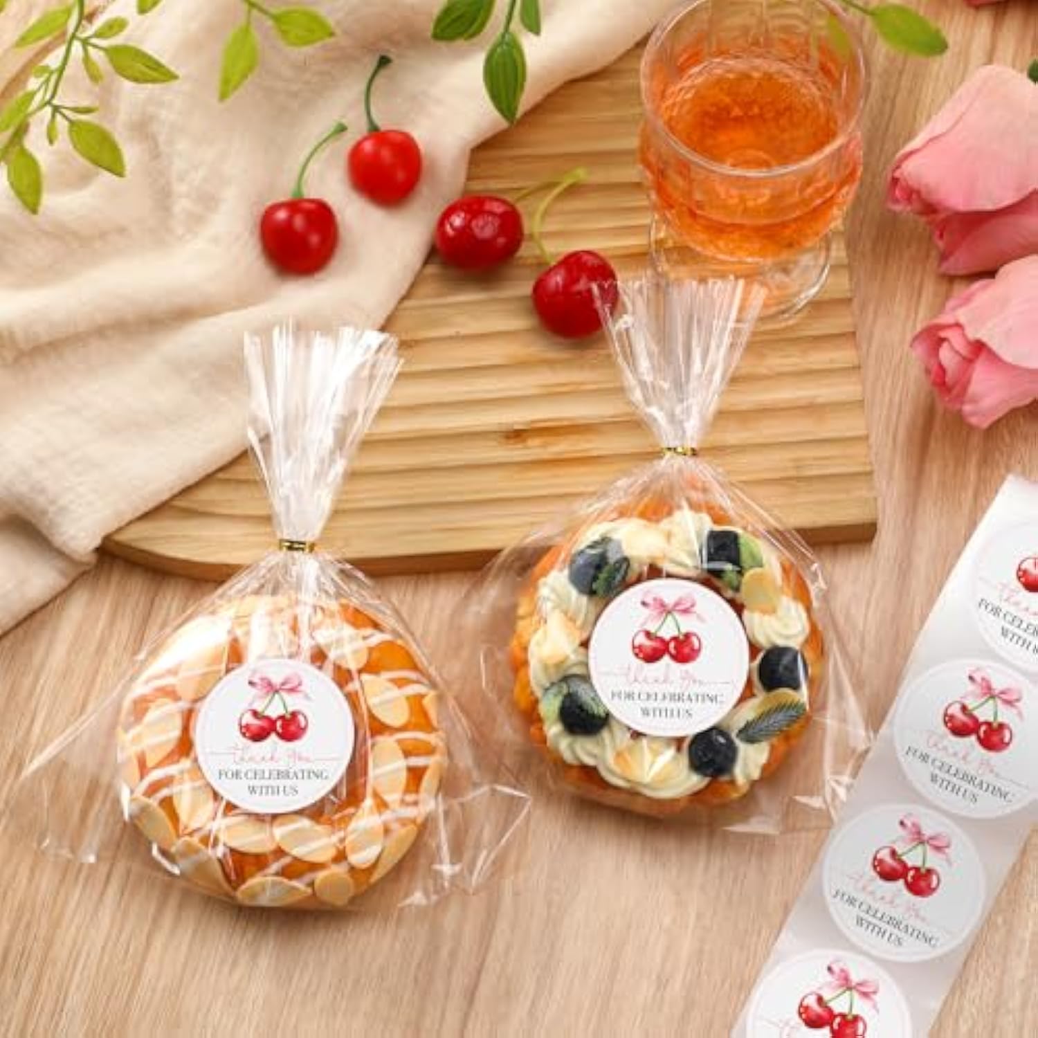 500 Pcs 2 Inch Thank You Cherry Bow Stickers Sweet Cherry Birthday Party Favors Labels Thank You For Celebrating With Us Decoration Stickers For Birthday Bridal Shower Anniversary