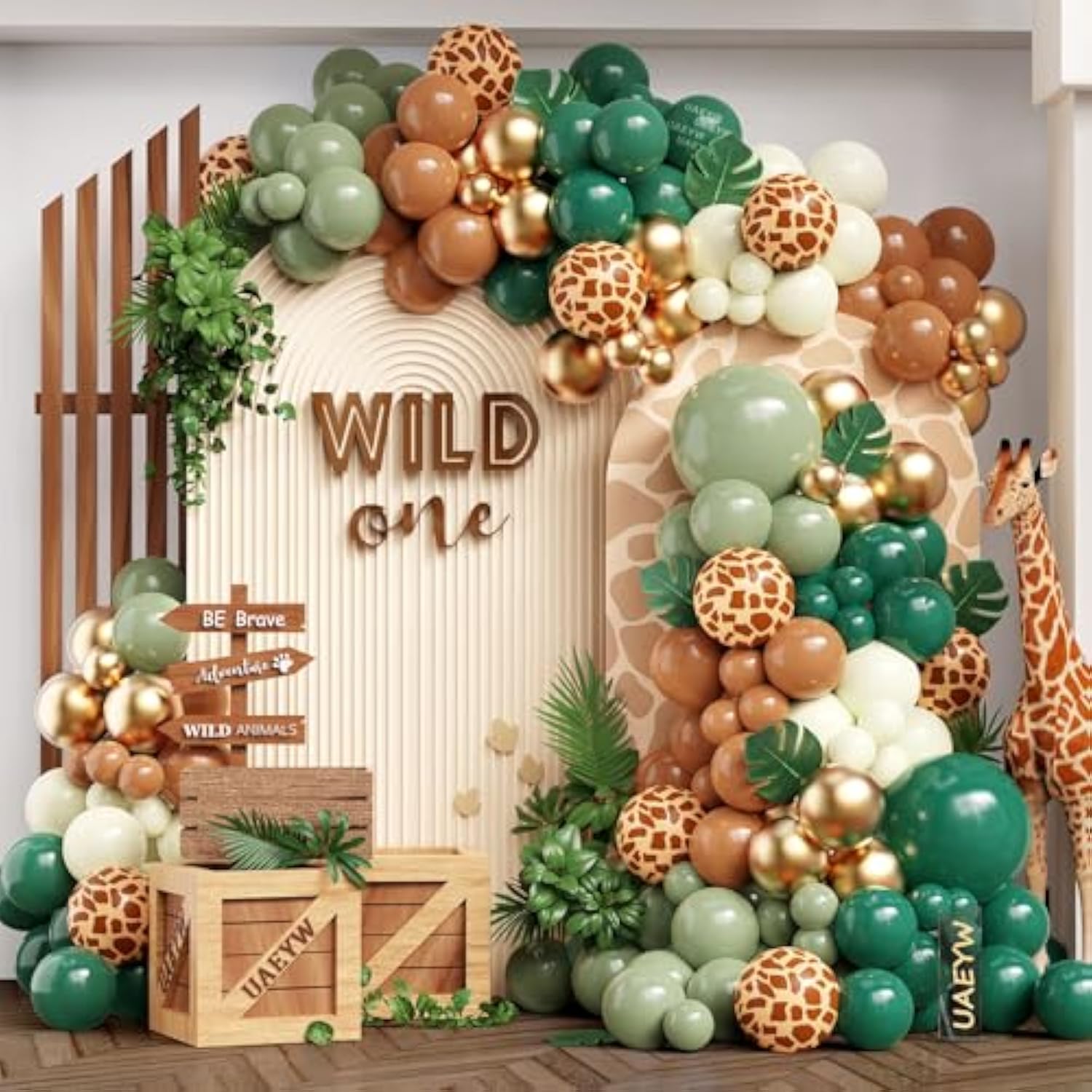 Safari Jungle Balloon Garland Kit: Sage Green, Brown Animal Print