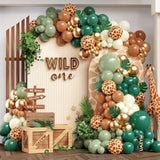 137Pcs Jungle Safari Balloon Garland Arch Kit Green Gold Balloons With