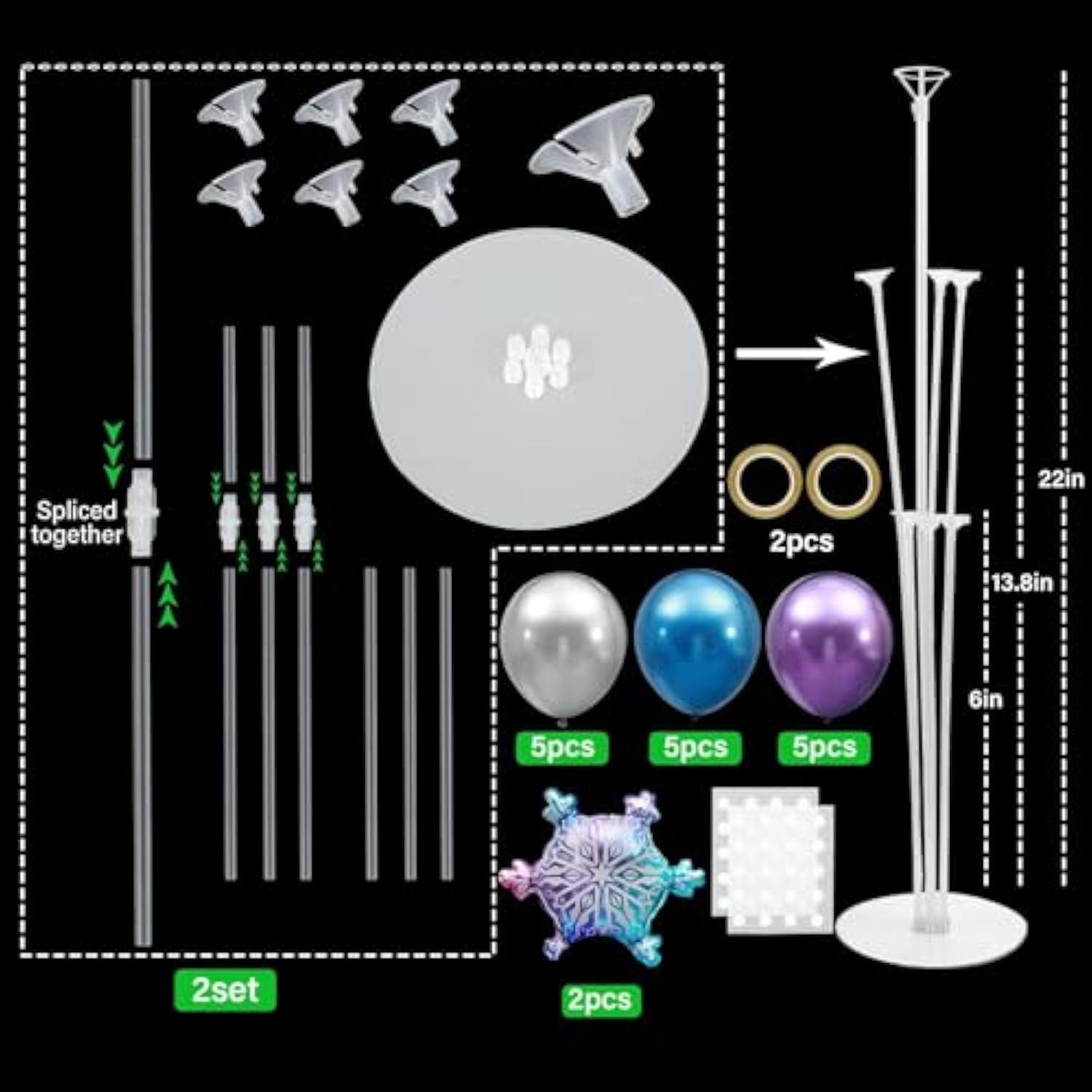 Snow Birthday Party Balloons Stand Kit 2 Sets With Snowflake Foil Balloons For Winter Wonderland Girl Princess Birthday Party Themed Decorations - Balloon Centerpiece For Tables