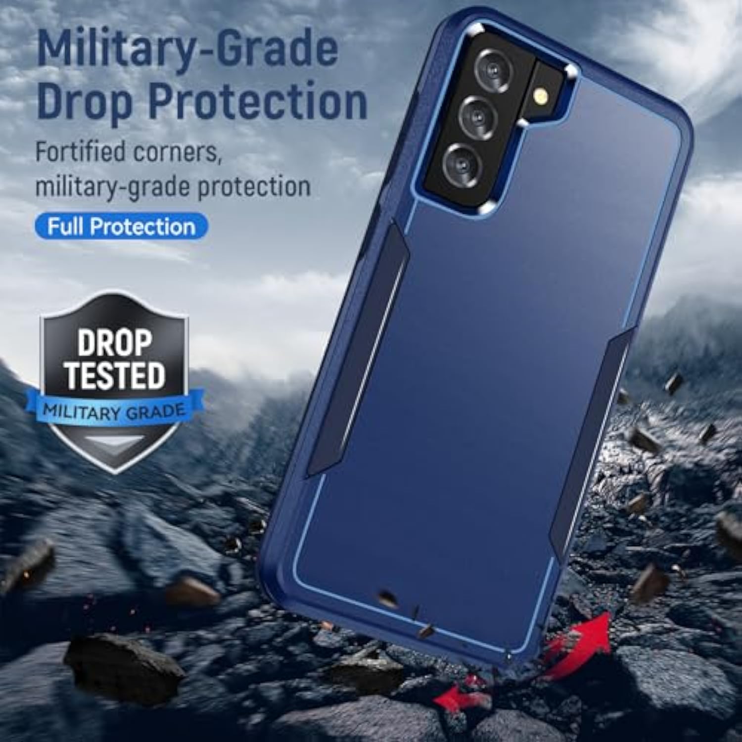 For Galaxy S21 Fe 5G Case With Screen Protection: Heavy Duty Protective Shockproof And Scratch Proof Cell Phone Case For Samsung Galaxy S21 Fe 5G-Blue