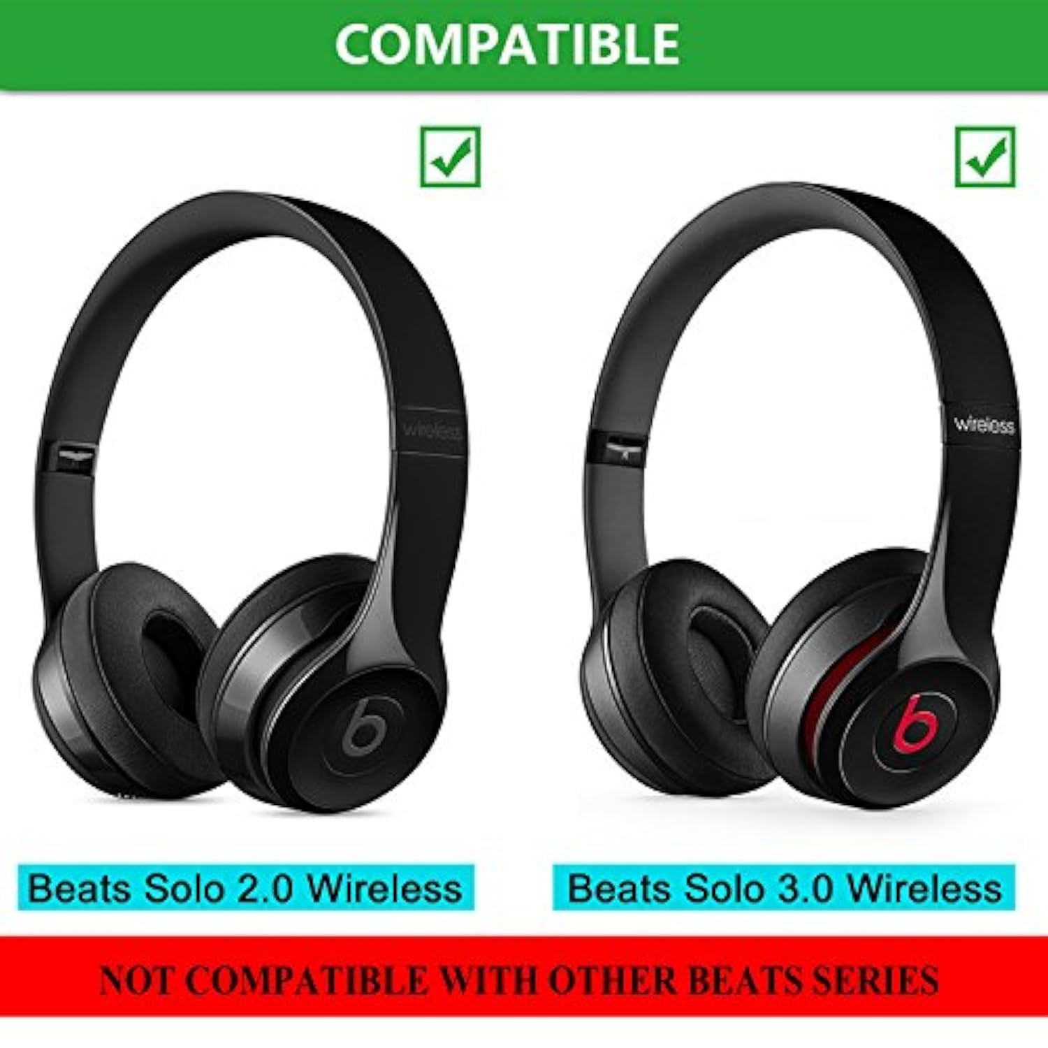 Solo 2/3 Wireless Earpads - Replacement Ear Cushion Pads With Protein Leather And Memory Foam For Beats Solo 2.0/3.0 Wireless On Ear Headphones Only (Turf Green)