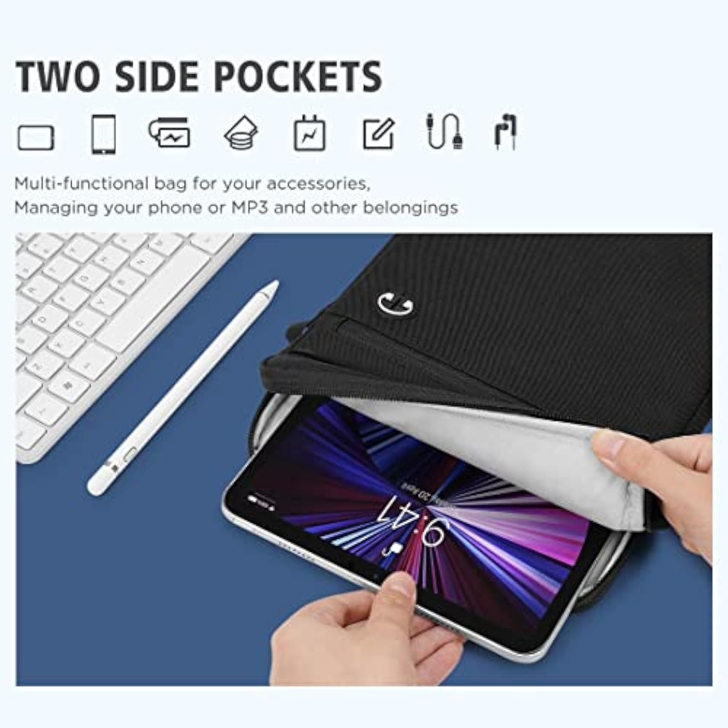 10 Inch Tablet Sleeve Messenger Laptop Bag - Water Resistant For 9.7-11" Ipad Pro/Surface Go 3/10.5" Galaxy Tab A, Black