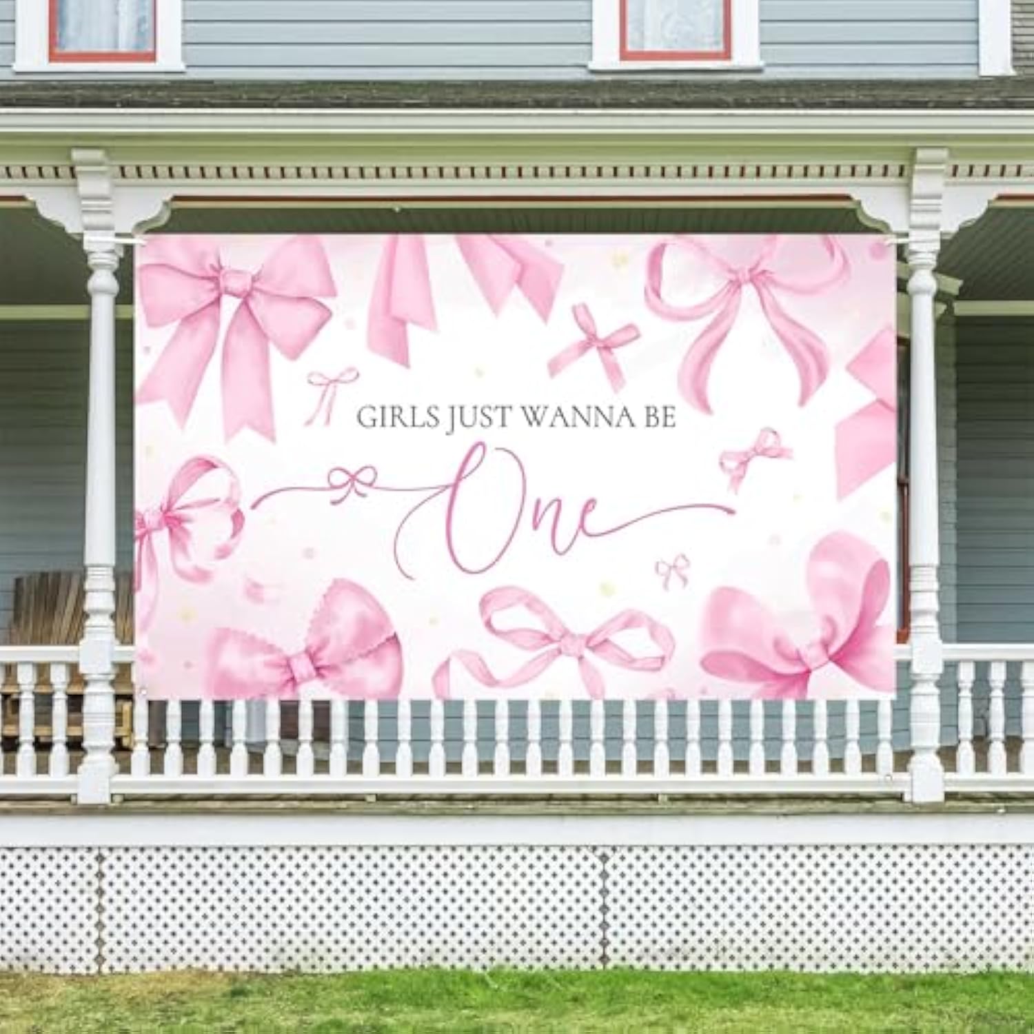 70.8x43.3" Pink Bows "Girls Just Wanna Be One" 1st Birthday Banner & Backdrop