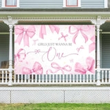 70.8x43.3" Pink Bows "Girls Just Wanna Be One" 1st Birthday Banner & Backdrop