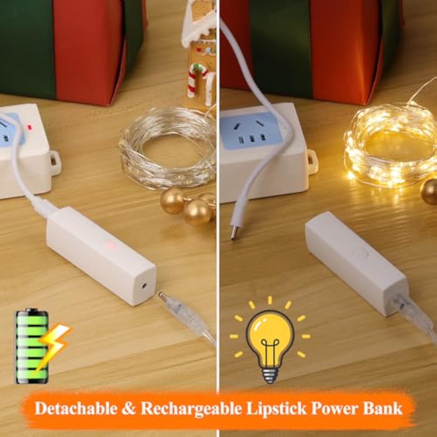 Lipstick Rechargeable Fairy Lights Battery Operated, Twinkle Lights With Timer, Led String Lights For Bedroom, Christmas