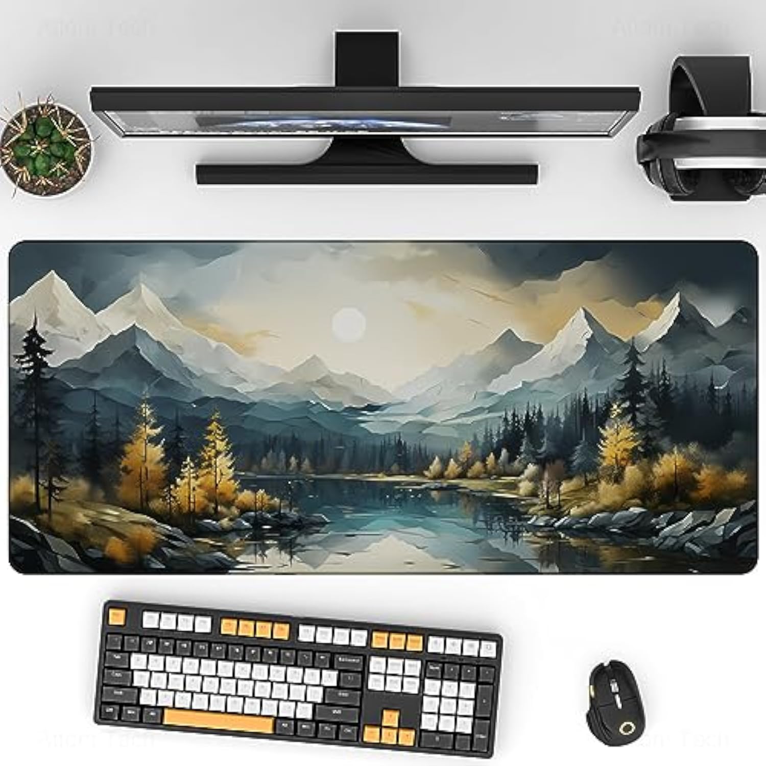 Xl Anime Mouse Pad, 35.4" X 15.7" Large Gaming Desk Keyboard Mat With Non-Slip Rubber Base, Full Desktop Mouse Pad Desk Protector Mat For Home Office, Mountains & Forests