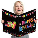 Jumbo Birthday Card Giant Guest Book Black Happy Birthday Party Decorations Supplies Gifts For Coworker Teacher Boys Girls -Large 14 X 22 Inches