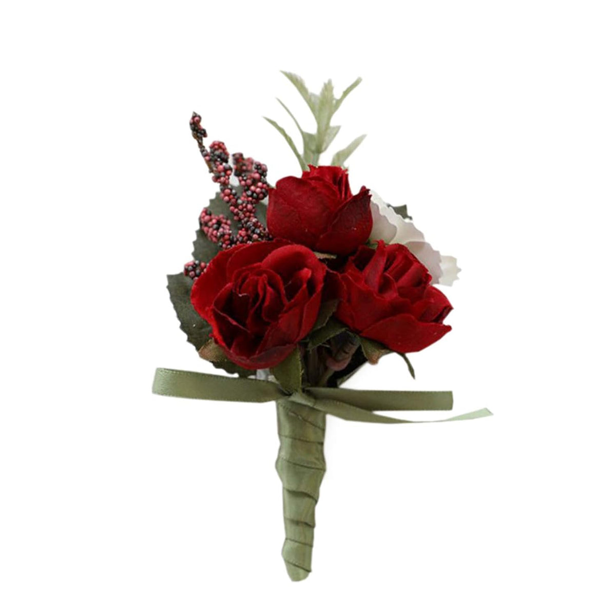 Rose Boutonniere Buttonholes Corsage Artificial Groom Rose Wedding Flowers Brooch Prom Party Suit Decoration, Pack Of 1, Red