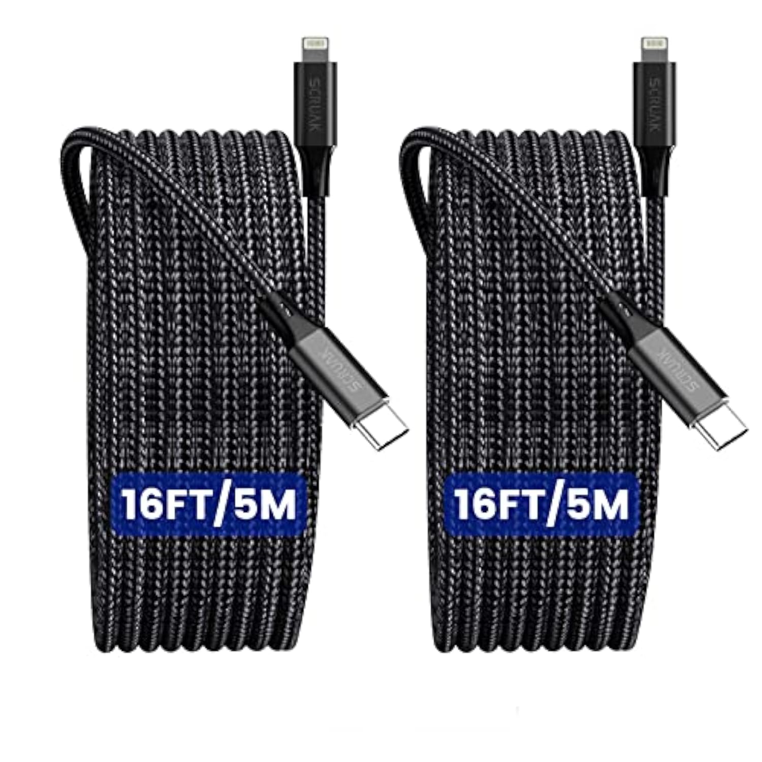 16Ft Extra Long Iphone Charger Cord, 2-Pack [Mfi Certified] 16 Ft Usb C To Lightning Cable Fast Charging Nylon Braided Iphone Charger Cable For Iphone 14/14 Pro/14 Pro Max/13/12, Ipad, Airpods.