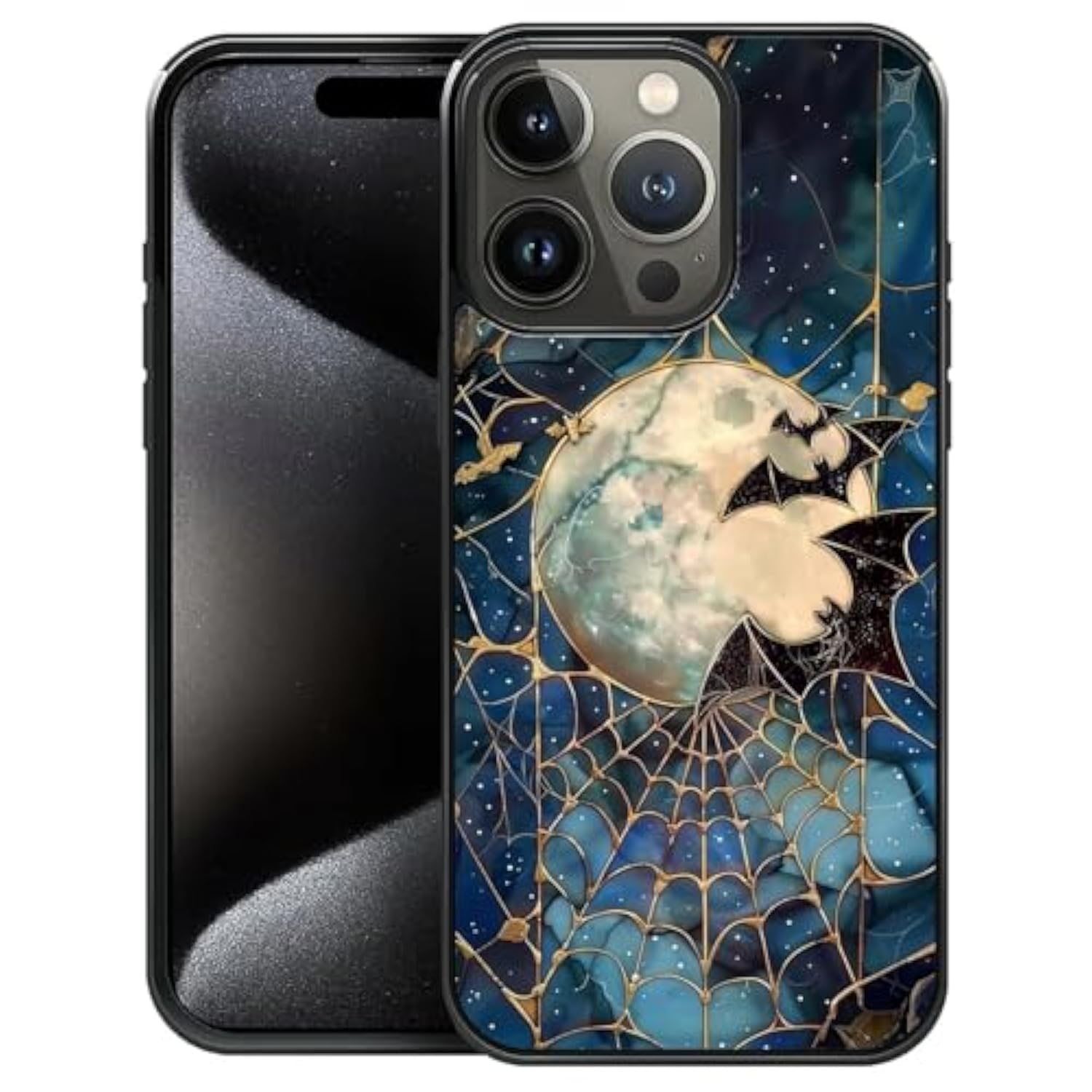Compatible With Iphone 16 Pro Case,Stained Glass Bats Spooky Moon For Men Woman,Soft Silicone Shock-Proof And Skid-Proof For Protective Case For Iphone 16 Pro