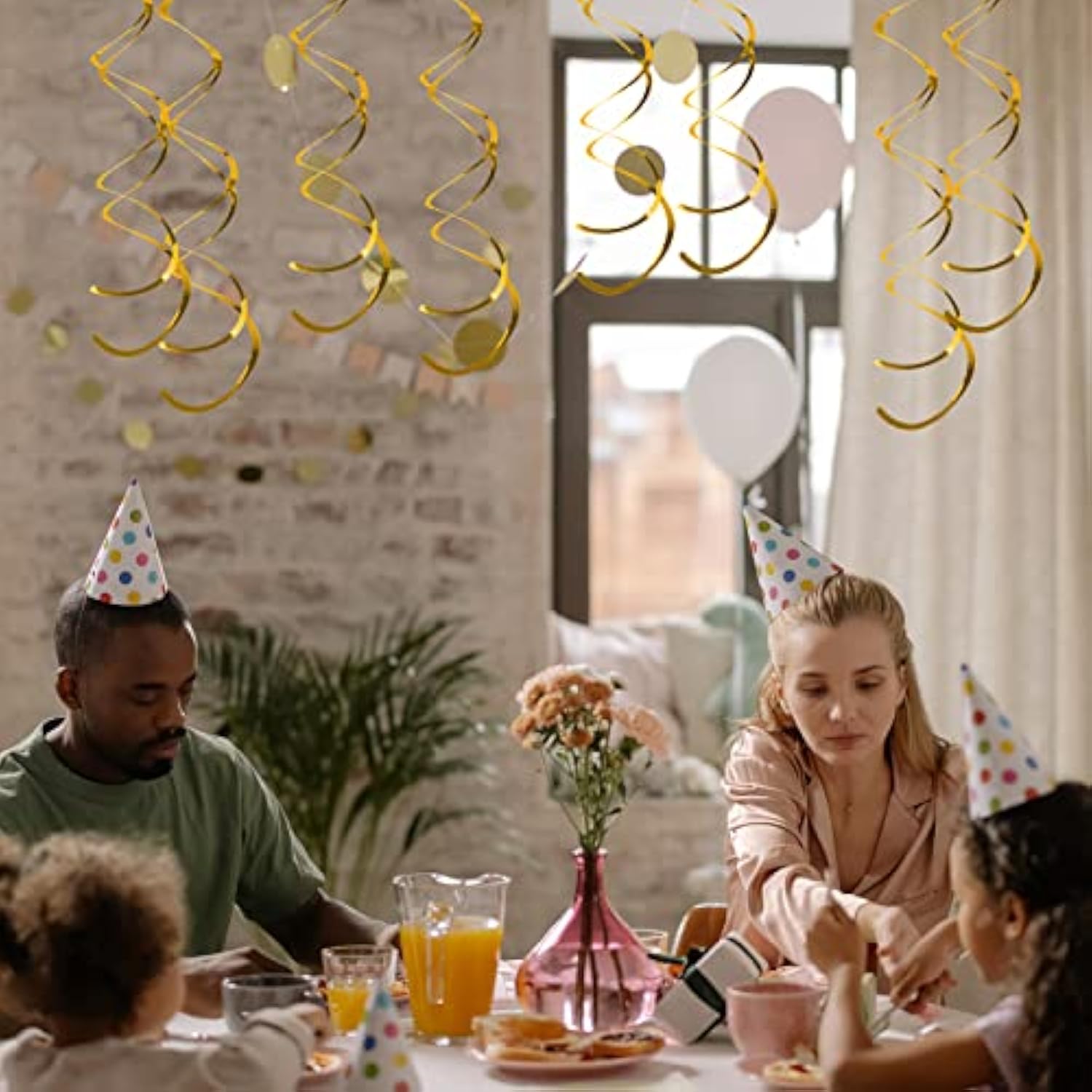 30PCS Gold Swirl Ceiling Decorations for Birthday, Baby Shower & Wedding Decor