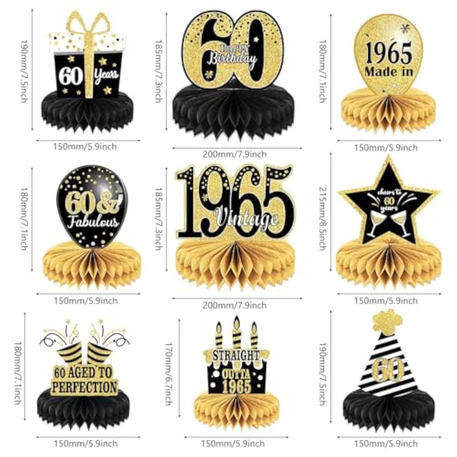 60th Birthday Table Centerpieces 1965 Vintage Party Decor for Men & Women (9PCS)