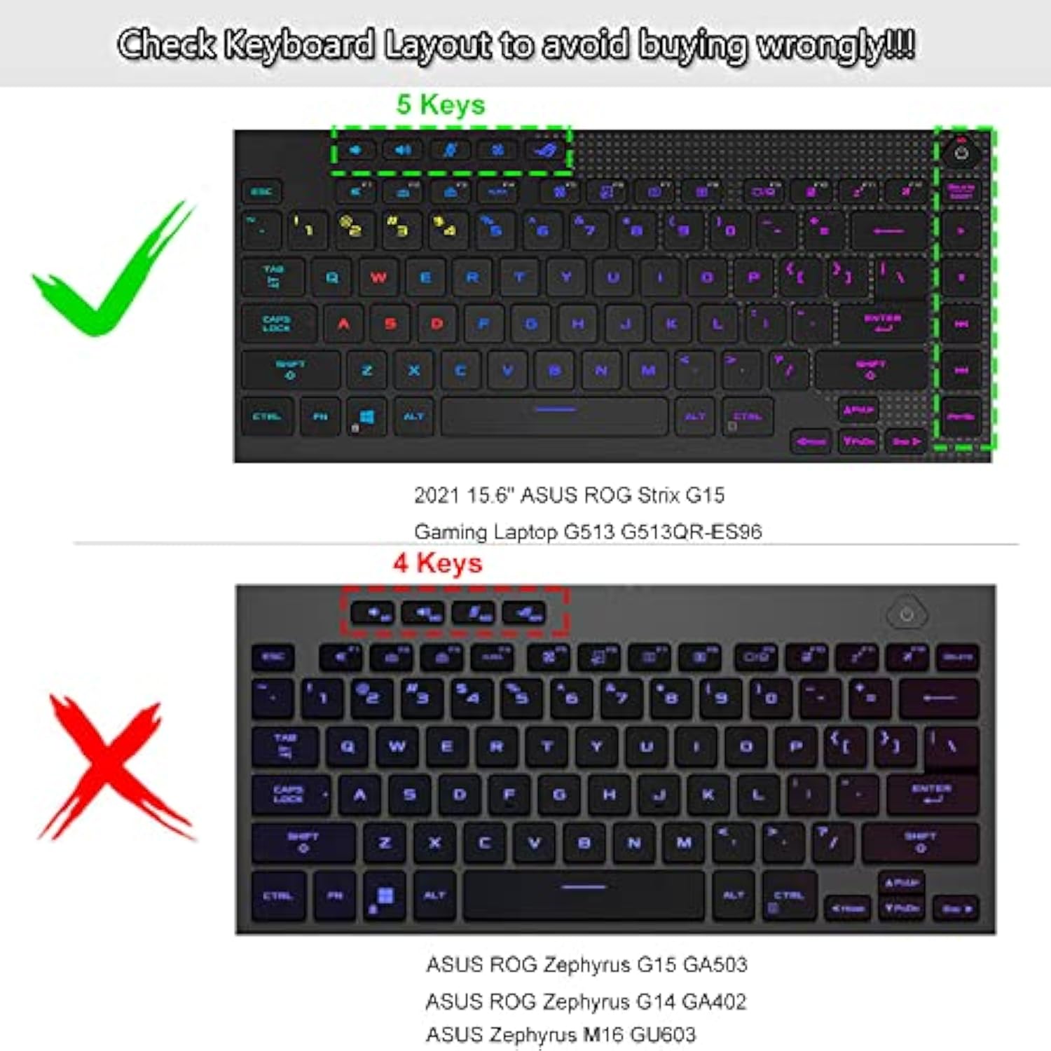 Keyboard Cover For 2021 New Asus Rog Strix G15 Gaming Laptop G513Qr G513Qr-Es9