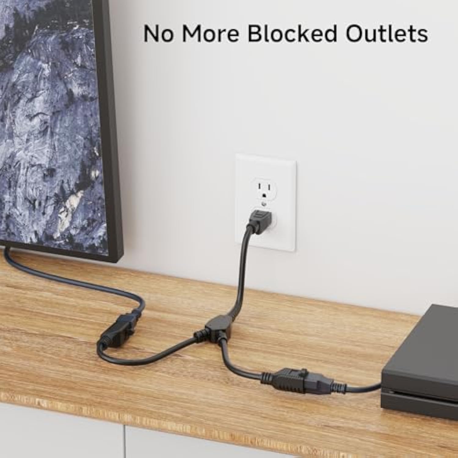 Cable Matters 2-Pack 2 Outlet Power Splitter Cord - 1.2ft, NEMA 5-15P to NEMA 5-15R Y Power Cord Splitter, 16 AWG Outlet Saver, 1.2 Feet