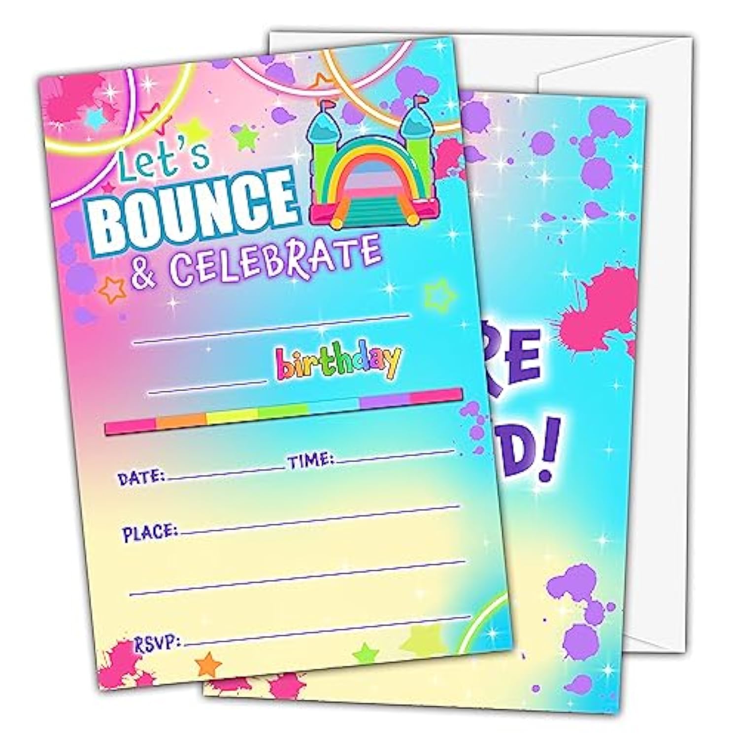 Bounce House Birthday Invitations For Girls Kids, Fill In Party Invites, Decorations, Favors, 20 Invitations With Envelopes (D12)