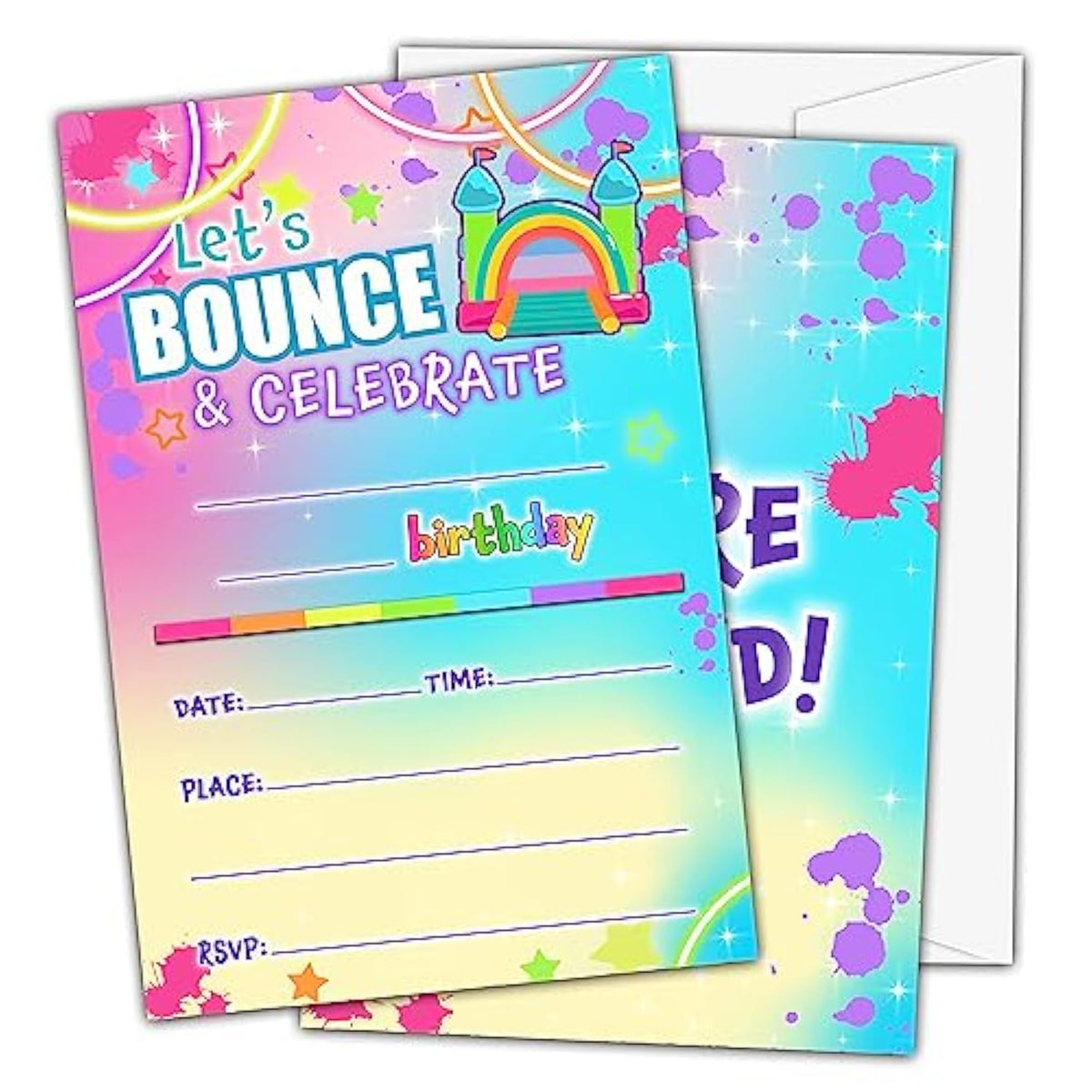 Bounce House Birthday Invitations For Girls Kids, Fill In Party Invites, Decorations, Favors, 20 Invitations With Envelopes (D12)