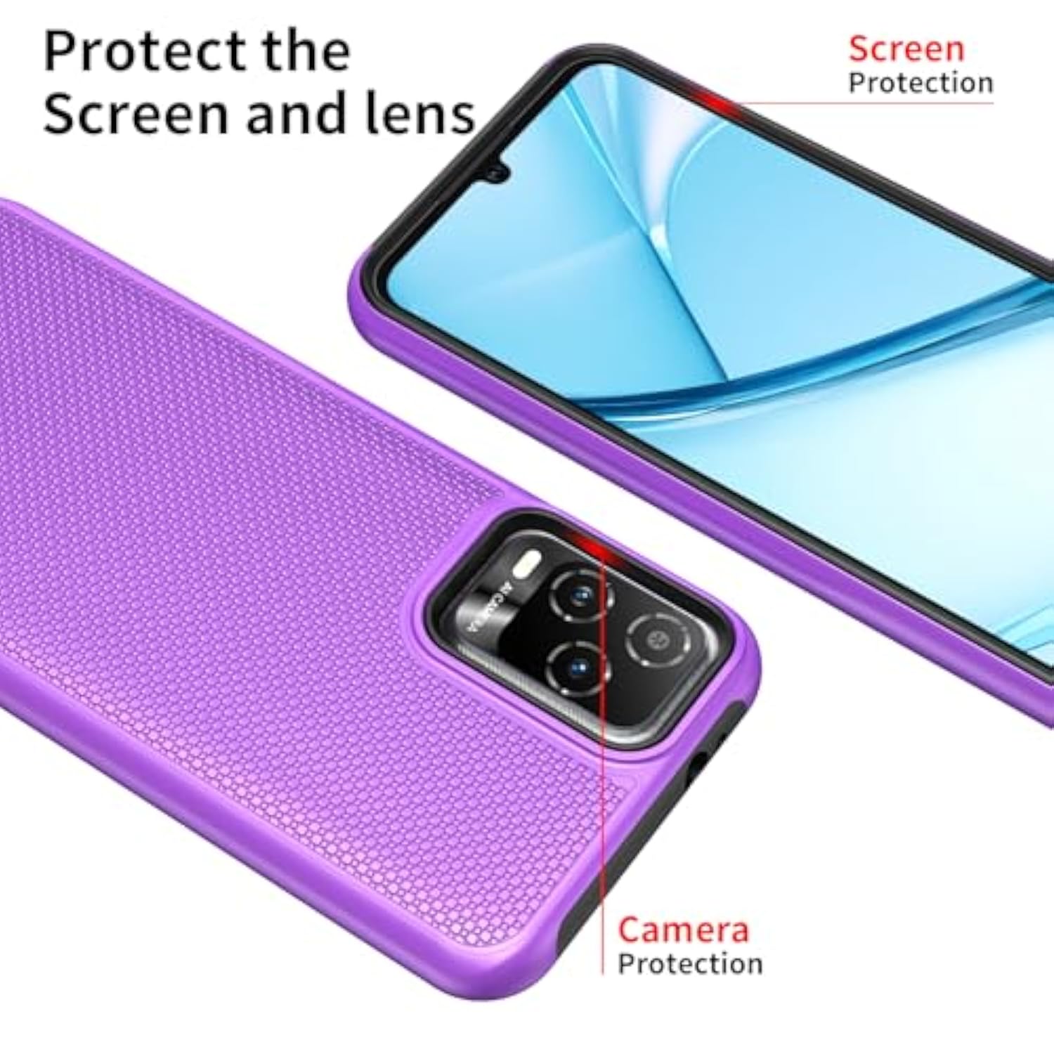 For Blu View 5 Pro Phone Case With Tempered Glass Screen Protector,Dual Layer Heavy Duty Shockproof Protection Phone Case Cover For Blu View 5 Pro (Purple)