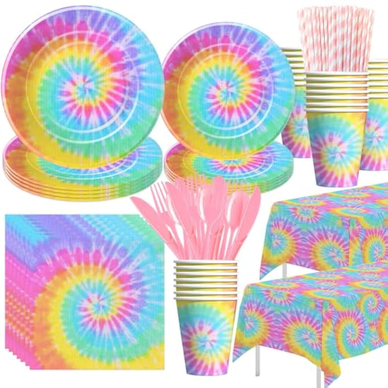 Tie Dye Party Decorations Tableware - Pastel Tie Dye Birthday Party Supplies, Plate, Cup, Napkin, Tablecloth, Cutlery, Girls Tie Dye 1St 2Nd 3Rd Birthday Baby Shower Decorations | Serve 24