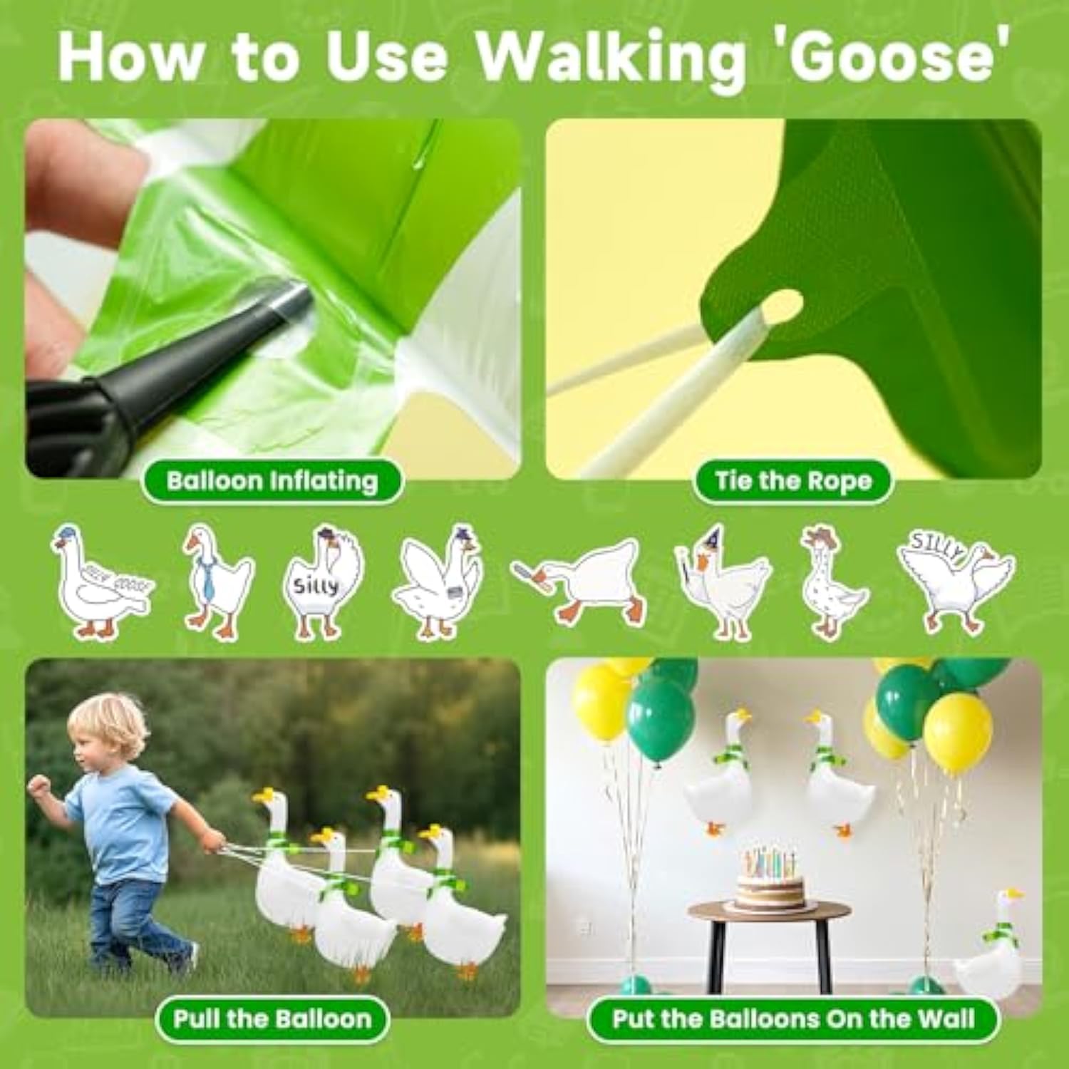 4 Pcs Walking Silly Goose Balloons, Large 26X34.7In Cute Animal Goose Balloons With Scarf & Movable Feet For One Silly Goose Birthday Decor, Baby Showers, Farm Party Photo Props