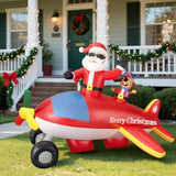 8Ft Christmas Inflatables Airplane Outdoor Decorations Santa Claus On Flying Animated Helicopter Built-In Led Lights Xma