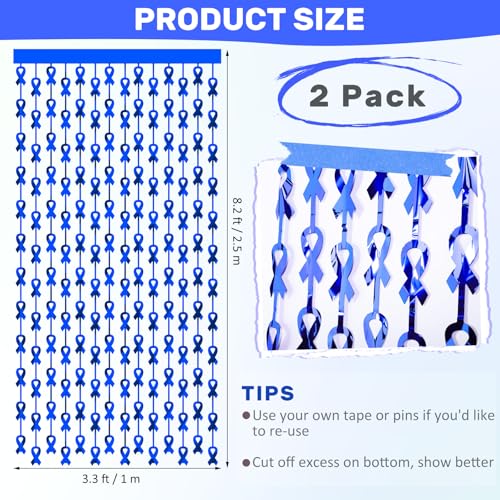 2 Pack Blue Ribbon Awareness Backdrop Fringe Curtains Decorations