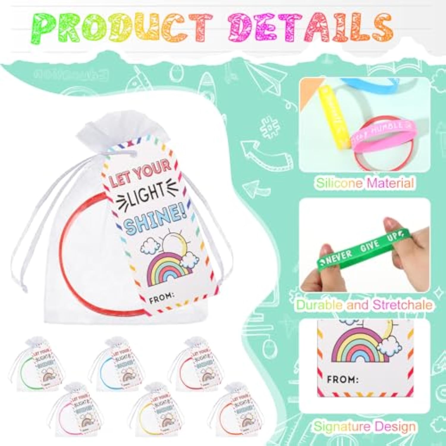 72 Pcs Motivational Wristbands Gifts Set For Students, Back To School Gifts Colored Inspirational Silicone Bracelets With Inspirational Cards Organza Bags Classroom Goodie Bag Fillers