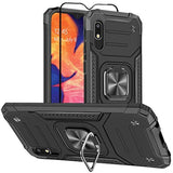 Samsung Galaxy A10E Case, Samsung A10E Case, With Tempered Glass Screen Protector, Hard Rubber Bumper With 360° Rotation Ring Kickstand Cases For Samsung Galaxy A10E (Black)